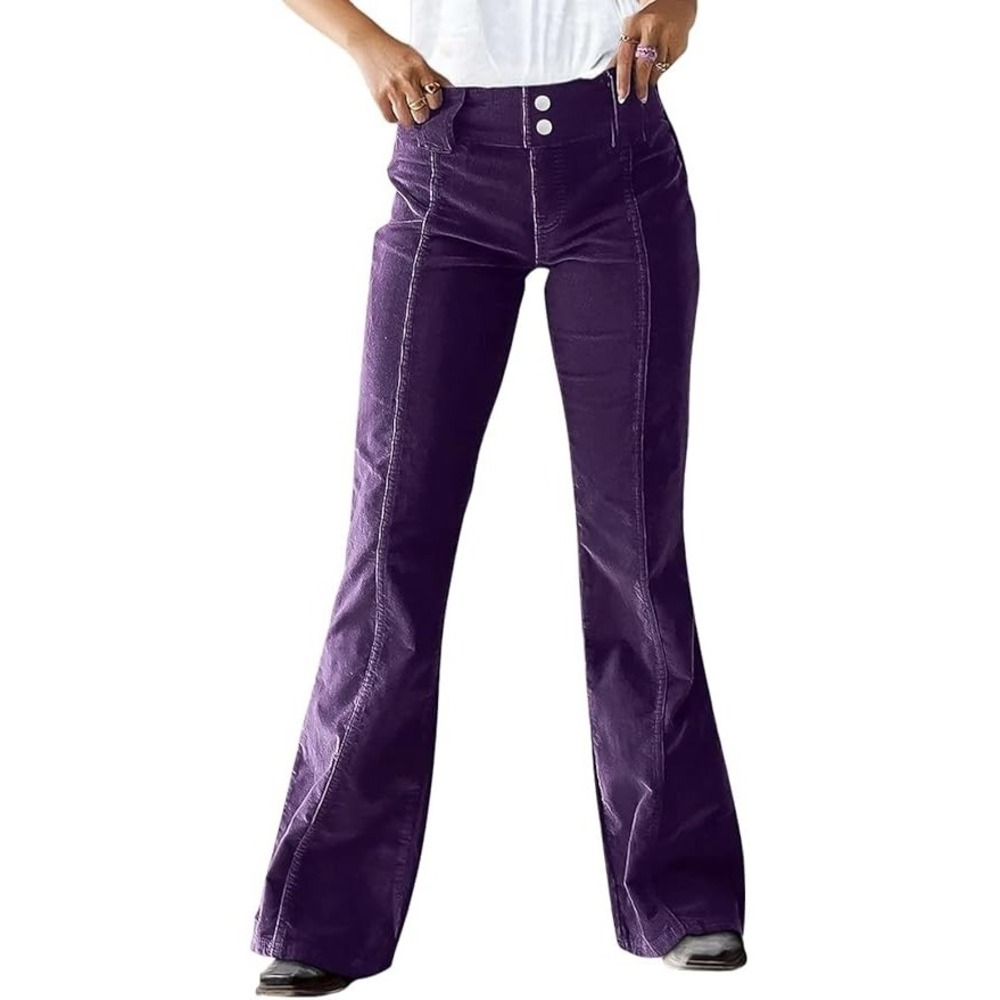 Flamingals Womens Corduroy Pant 2XL Purple High Rise Seam Front Flare‎